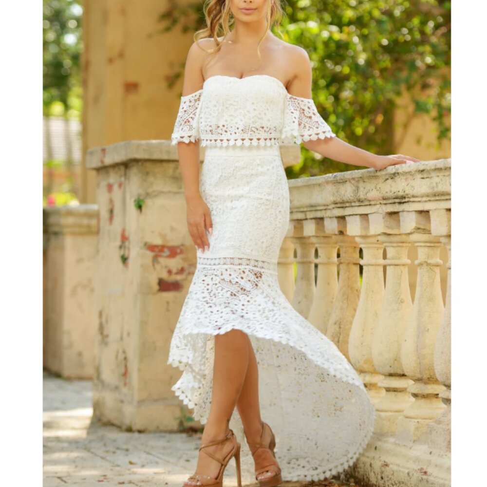 Like-New Two-Piece Lace Midi Dress - white, XS